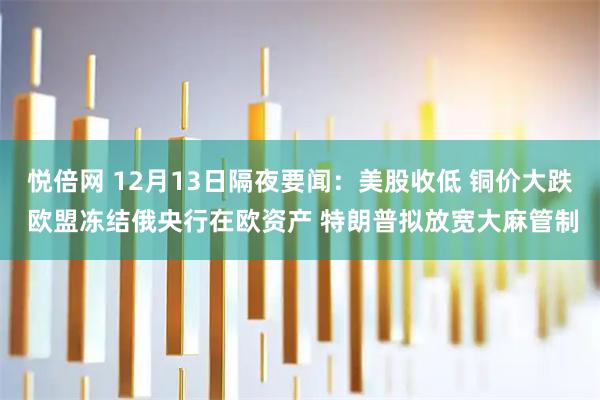 悦倍网 12月13日隔夜要闻：美股收低 铜价大跌 欧盟冻结俄央行在欧资产 特朗普拟放宽大麻管制