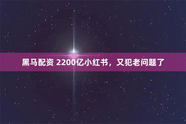 黑马配资 2200亿小红书，又犯老问题了